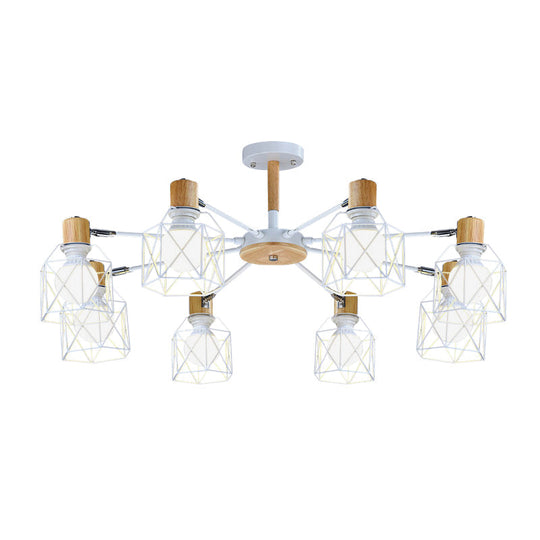 Iron Drum Wire Frame Chandelier - Modern Style Pendant Lighting In Black/White 3/6/8-Light For