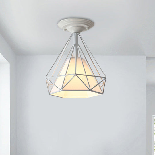 Modern Diamond Wire Guard Ceiling Lamp - Iron Glass Ceiling Mount Light for Corridor Room