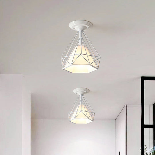 Modern Diamond Wire Guard Ceiling Lamp - Iron Glass Ceiling Mount Light for Corridor Room