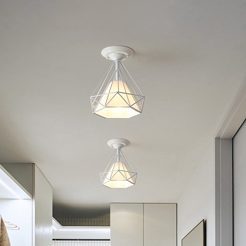 Modern Diamond Wire Guard Ceiling Lamp - Iron Glass Ceiling Mount Light for Corridor Room