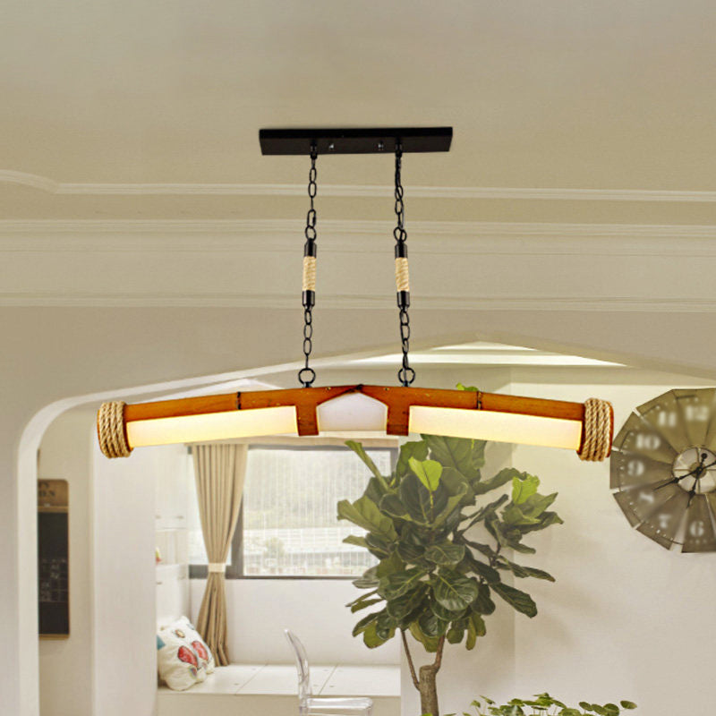 Rustic Beige Chandelier: Stylish Tube-Shaped Wooden Hanging Light For Stair & Bathroom