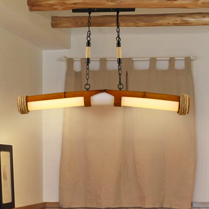 Rustic Beige Chandelier: Stylish Tube-Shaped Wooden Hanging Light For Stair & Bathroom