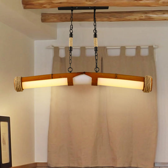 Rustic Beige Chandelier: Stylish Tube-Shaped Wooden Hanging Light For Stair & Bathroom