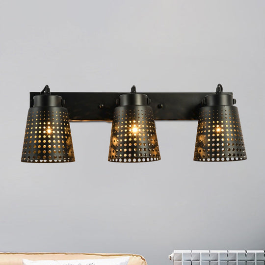 Tapered Metal Wall Light Fixture: Industrial Rotatable Sconce With Hollow Out Design (1/2/3-Head) -