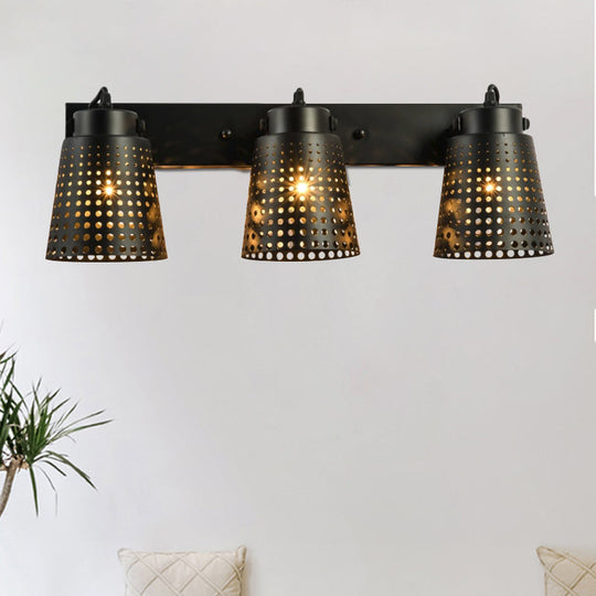 Tapered Metal Wall Light Fixture: Industrial Rotatable Sconce With Hollow Out Design (1/2/3-Head) -