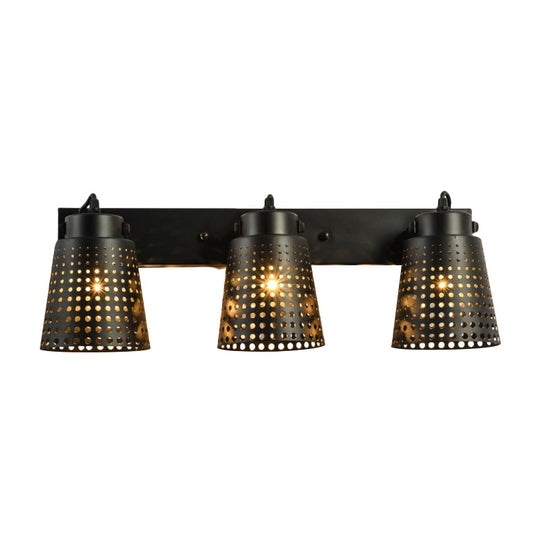 Tapered Metal Wall Light Fixture: Industrial Rotatable Sconce With Hollow Out Design (1/2/3-Head) -