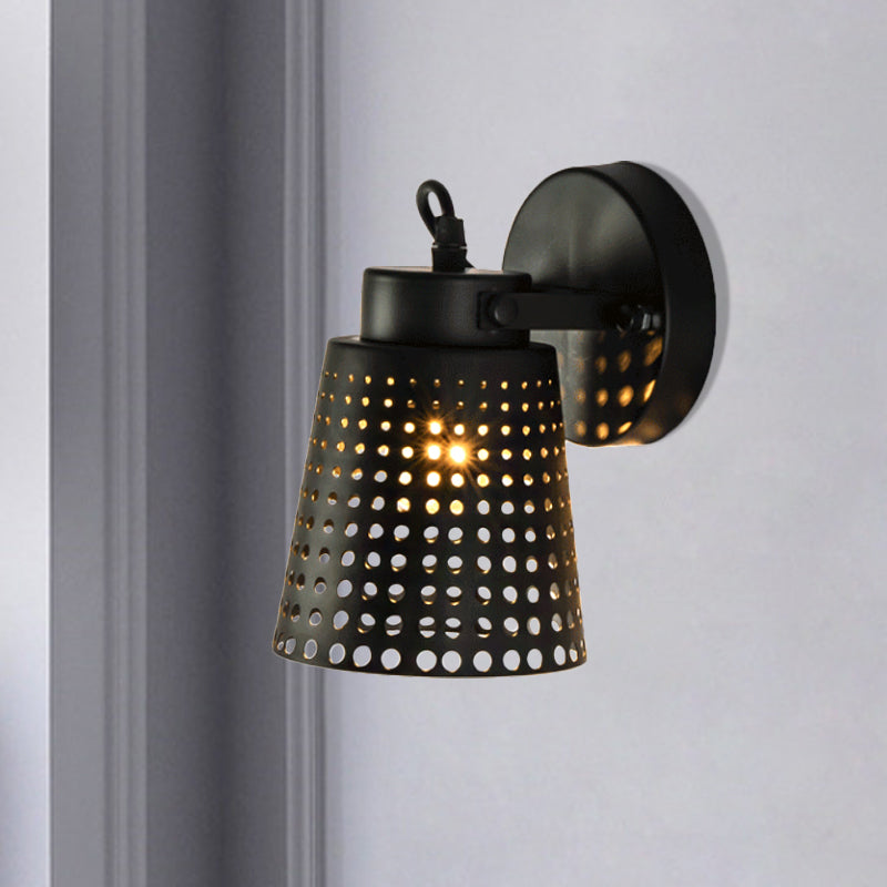 Tapered Metal Wall Light Fixture: Industrial Rotatable Sconce With Hollow Out Design (1/2/3-Head) -