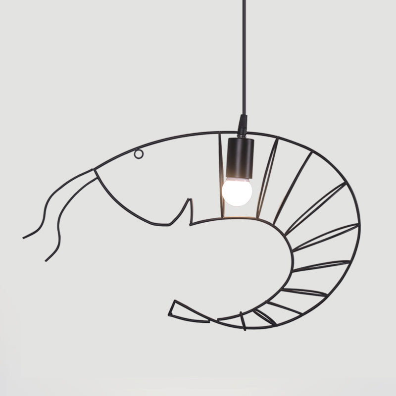 Retro Stylish 1-Light Metal Hanging Lamp - Black/Red/White Shrimp Pendant Light With Wire Guard For