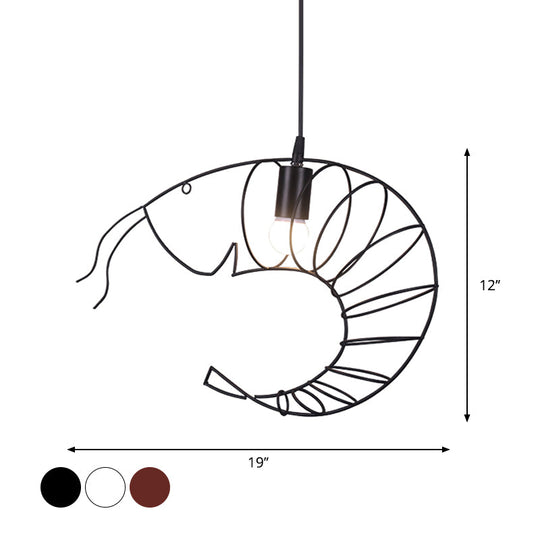 Retro Stylish 1-Light Metal Hanging Lamp - Black/Red/White Shrimp Pendant Light With Wire Guard For