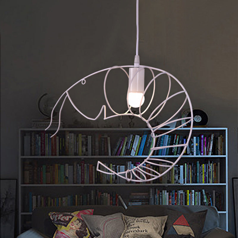 Retro Stylish 1-Light Metal Hanging Lamp - Black/Red/White Shrimp Pendant Light With Wire Guard For