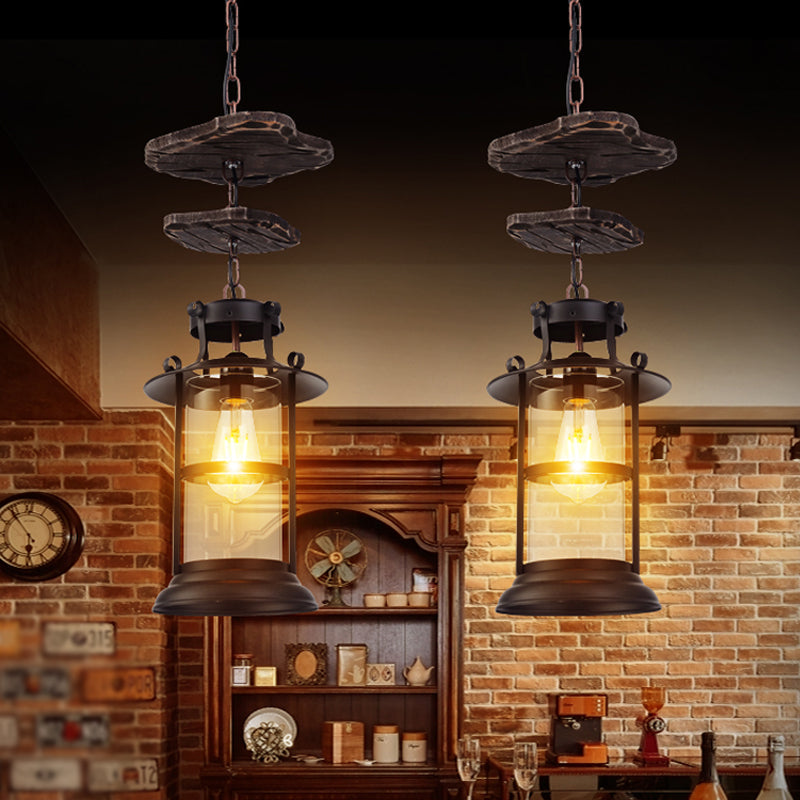 Industrial Clear Glass Single-Light Pendant Ceiling Light For Living Room Or Coffee Shop Black / A