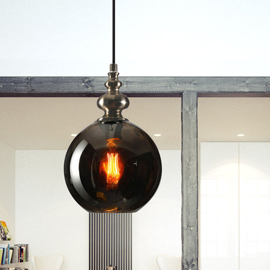 Industrial Grey Round Pendant Light With Dimpled Glass - Single Bulb Hanging Ceiling Fixture