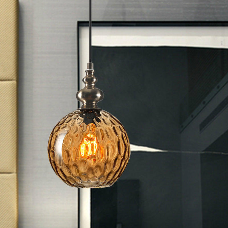 Industrial Grey/Clear/Amber Dimpled Glass Pendant Light with Single Bulb