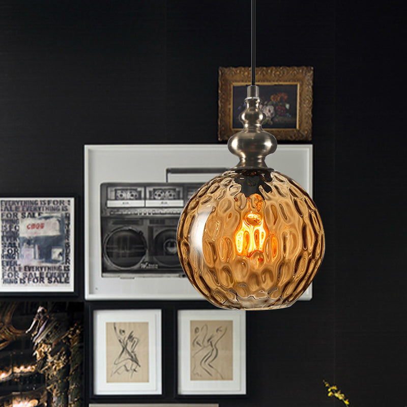 Industrial Grey Round Pendant Light With Dimpled Glass - Single Bulb Hanging Ceiling Fixture