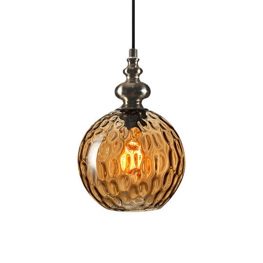 Industrial Grey/Clear/Amber Dimpled Glass Pendant Light with Single Bulb