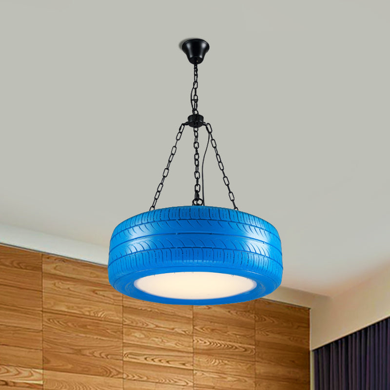 Industrial Rubber Chandelier With Hanging Chain For Bar Creative And Unique Tire Design Blue / 16