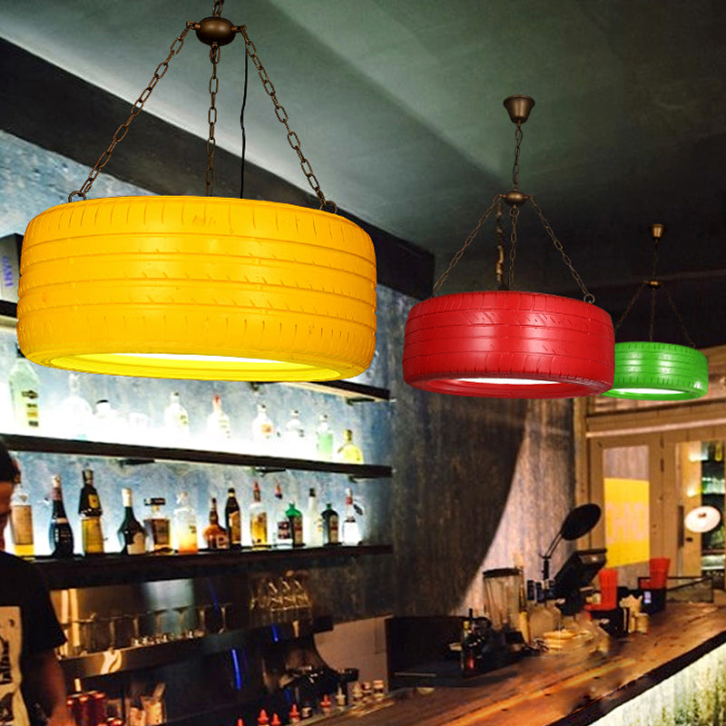 Industrial Rubber Chandelier With Hanging Chain For Bar Creative And Unique Tire Design