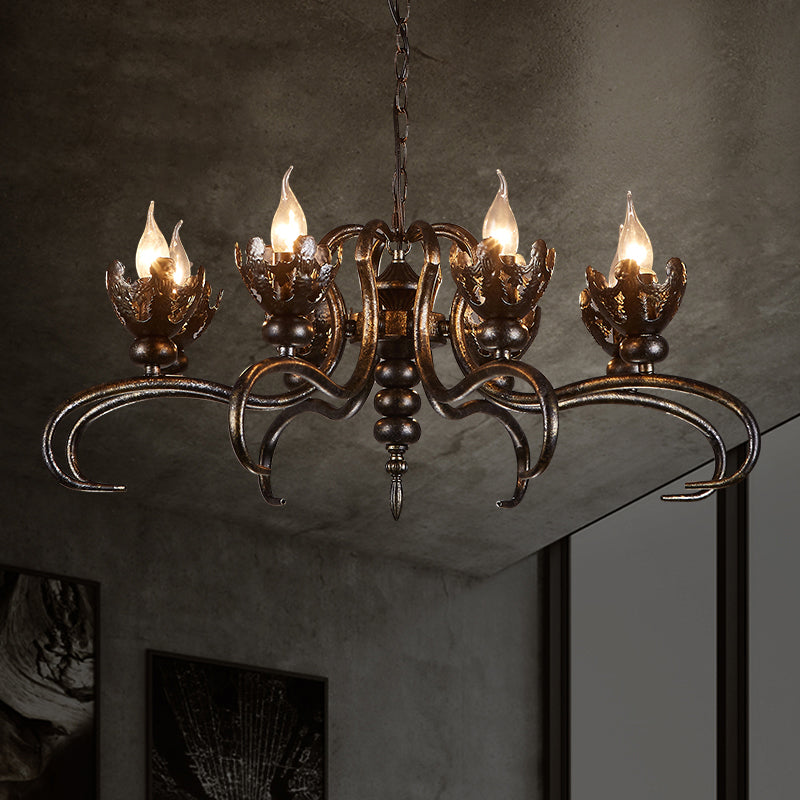 Rustic Antique Candle Chandelier: Stylish Twist Arm Pendant Light For Farmhouse 8 / Rust