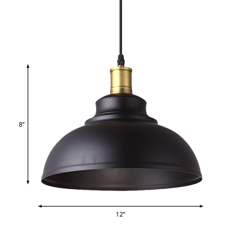 Vintage Style Black Metal Pendant Lamp with Bowl Shade - 1 Light Hanging Light for Restaurants - Plug-In Cord Included