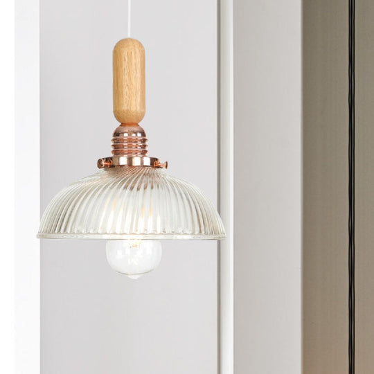 Industrial Glass Cone Pendant Light With Clear/White Dome And Saucer - 1 Hanging Ceiling Fixture