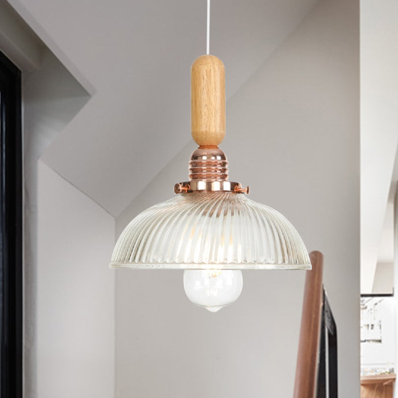 Industrial Glass Cone Pendant Light With Clear/White Dome And Saucer - 1 Hanging Ceiling Fixture