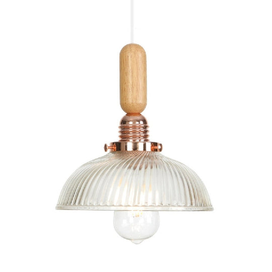 Industrial Glass Cone Pendant Light With Clear/White Dome And Saucer - 1 Hanging Ceiling Fixture