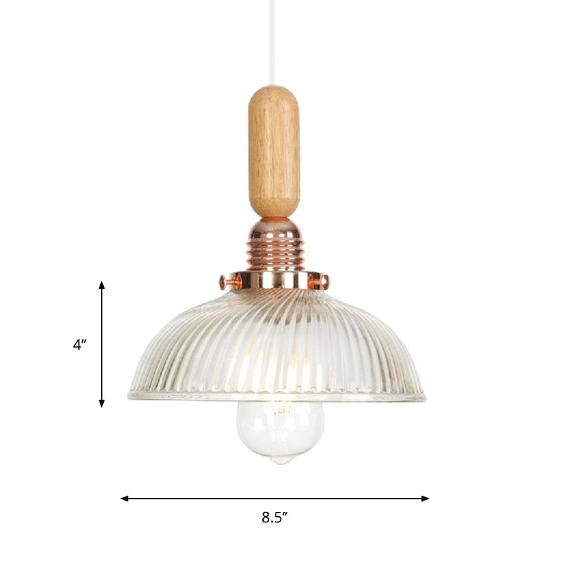 Industrial Glass Cone Pendant Light With Clear/White Dome And Saucer - 1 Hanging Ceiling Fixture