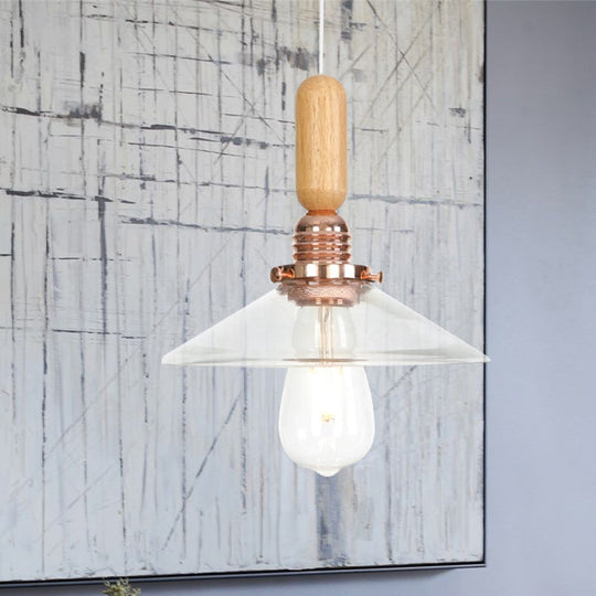 Industrial Glass Cone Pendant Light With Clear/White Dome And Saucer - 1 Hanging Ceiling Fixture