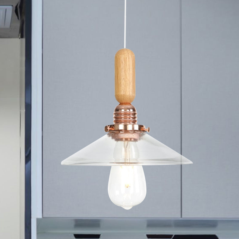 Industrial Glass Cone Pendant Light With Clear/White Dome And Saucer - 1 Hanging Ceiling Fixture