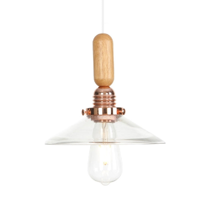 Industrial Glass Cone Pendant Light With Clear/White Dome And Saucer - 1 Hanging Ceiling Fixture