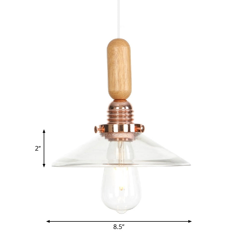 Industrial Glass Cone Pendant Light With Clear/White Dome And Saucer - 1 Hanging Ceiling Fixture