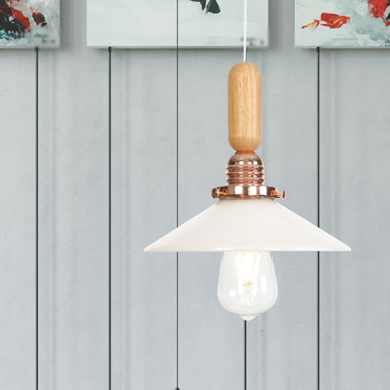 Industrial Glass Cone Pendant Light With Clear/White Dome And Saucer - 1 Hanging Ceiling Fixture