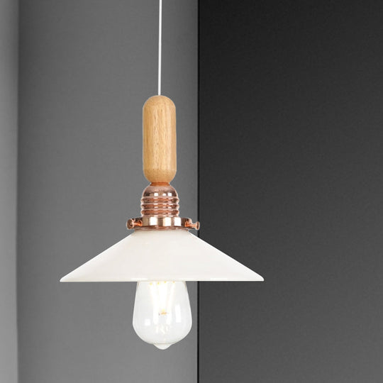 Industrial Glass Cone Pendant Light With Clear/White Dome And Saucer - 1 Hanging Ceiling Fixture