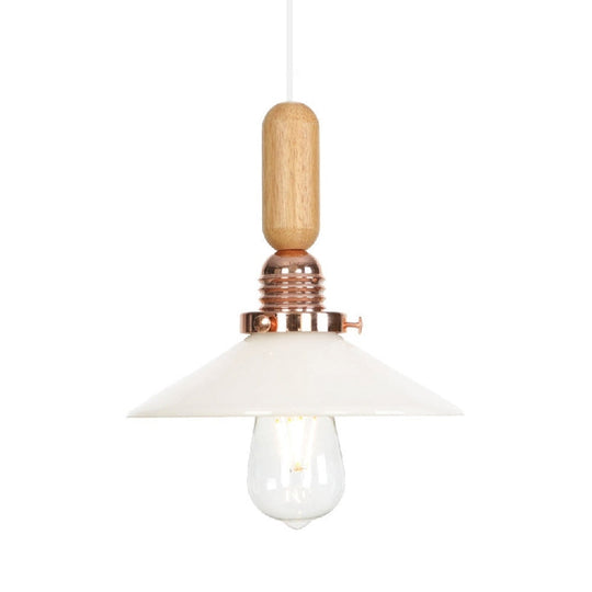 Industrial Glass Cone Pendant Light With Clear/White Dome And Saucer - 1 Hanging Ceiling Fixture