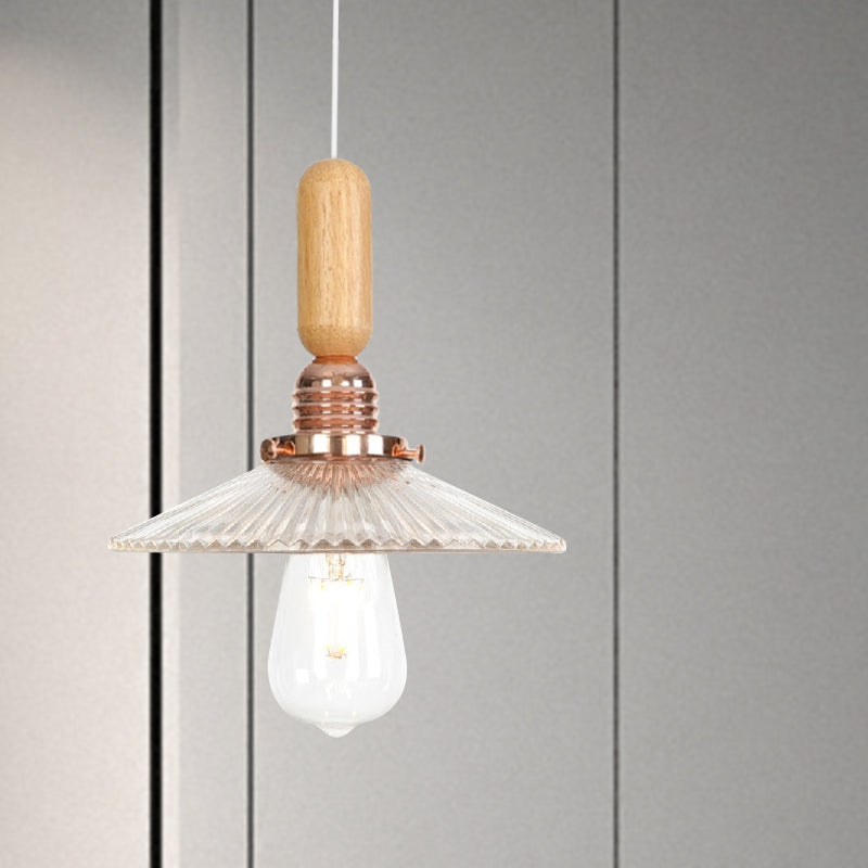 Industrial Glass Cone Pendant Light With Clear/White Dome And Saucer - 1 Hanging Ceiling Fixture