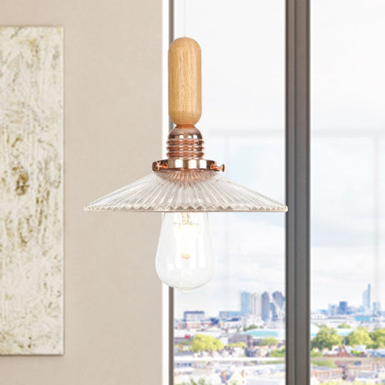 Industrial Glass Cone Pendant Light With Clear/White Dome And Saucer - 1 Hanging Ceiling Fixture