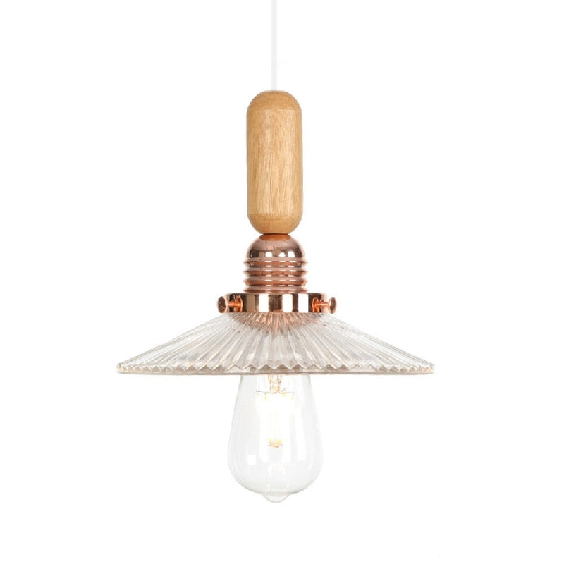 Industrial Glass Cone Pendant Light With Clear/White Dome And Saucer - 1 Hanging Ceiling Fixture