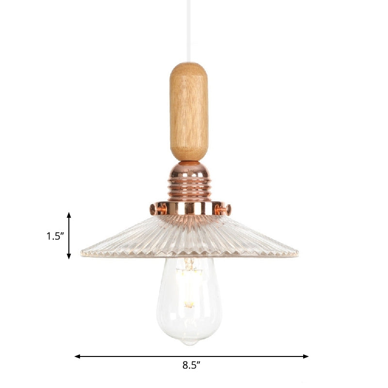 Industrial Glass Cone Pendant Light With Clear/White Dome And Saucer - 1 Hanging Ceiling Fixture