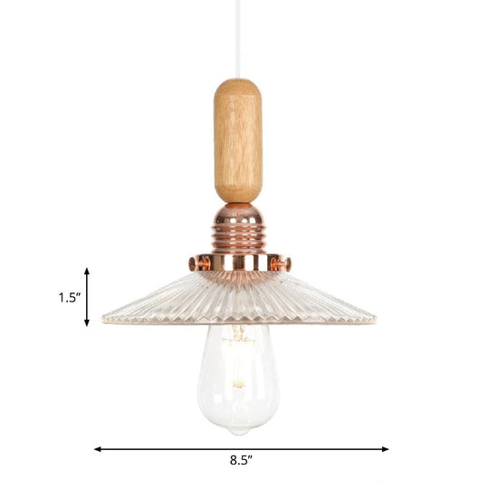 Industrial Glass Cone Pendant Light With Clear/White Dome And Saucer - 1 Hanging Ceiling Fixture