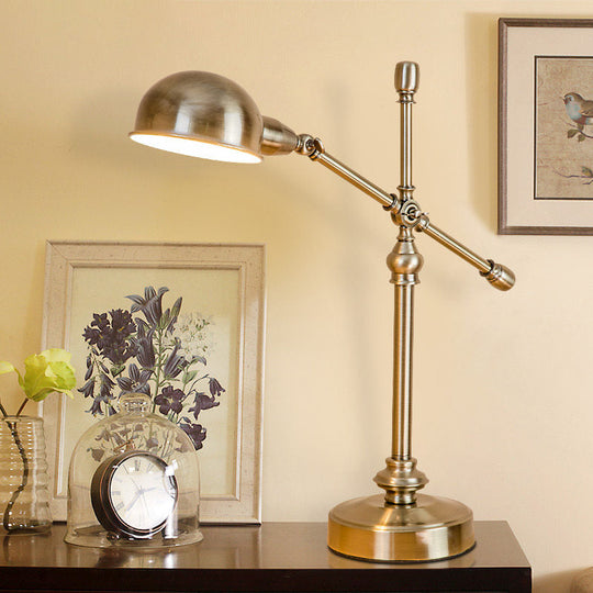 Vintage Brass Desk Light - Stylish Metal Dome Shade Adjustable Living Room Table Lamp