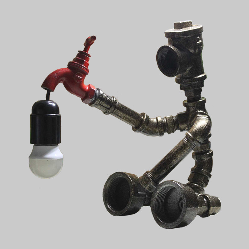 Steampunk Metallic Robot Table Light With Faucet Deco: 1-Light Child Bedroom Lamp In Bronze/Silver