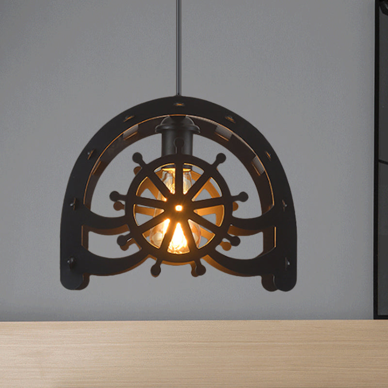 Industrial Cafe Pendant Light With Creative Waterwheel Design - Metallic Finish