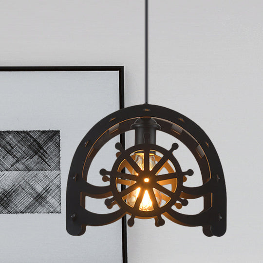 Industrial Cafe Pendant Light With Creative Waterwheel Design - Metallic Finish