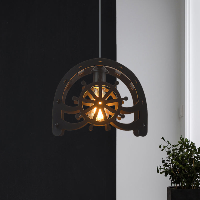 Industrial Cafe Pendant Light With Creative Waterwheel Design - Metallic Finish