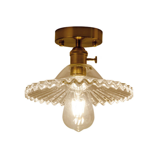 Industrial Scalloped Ribbed Glass Semi Flush Mount Light - Clear/Green