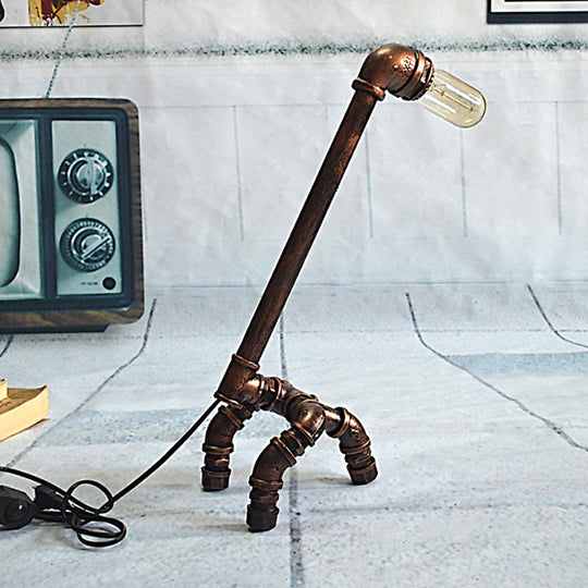 Bronze Finish Table Lamp: Plumbing Pipe Living Room Lighting Rustic Stylish Metal Open Bulb Included