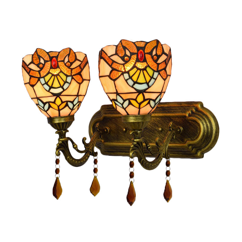 Victorian Inspired Stained Glass Wall Lamp With Agate Accent For Bookstores - 2 Lights By Tiffany