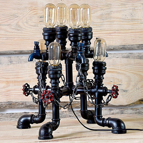 Steampunk Open Bulb Table Lamp - Multi Light Metallic Lighting In Black 8.5/14 Width Ideal For