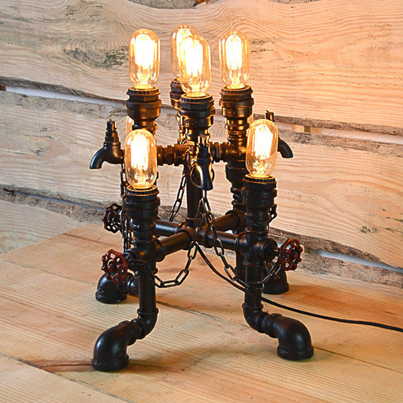 Steampunk Open Bulb Table Lamp - Multi Light Metallic Lighting In Black 8.5/14 Width Ideal For