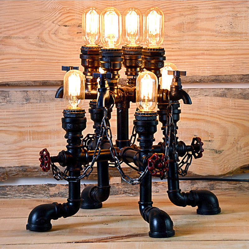 Steampunk Open Bulb Table Lamp - Multi Light Metallic Lighting In Black 8.5/14 Width Ideal For